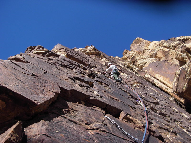 Maurice Horn leading the second pitch, working his way back to the crest.