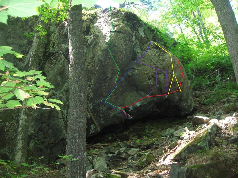 Gives a view of some of the lines on this boulder