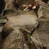 Derrick Peppers just past the crux of loose block overhang variation.