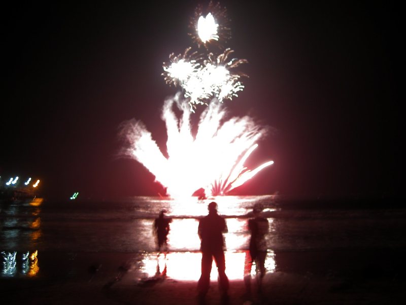 The incredible fireworks show at the Santa Monica Pier Centennial Celebration. Watched from the beach; the fireworks fired up from the barges.<br>
<br>
9/9/09