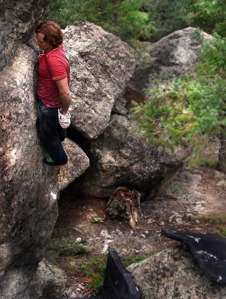 Luke Childers going "Cross Country" on the "Cross Block."  Three Sisters Park, Colorado.