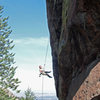 Brenda on the long, vertical second rappel.  