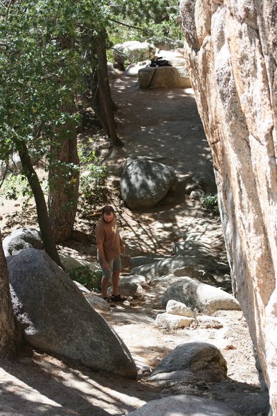 Nathan below the right side of Hungover. You can see the angle of the rock.