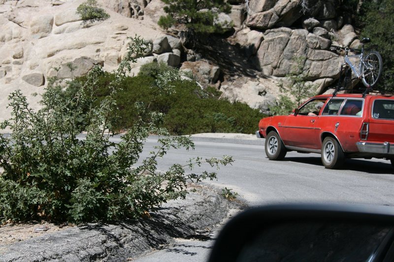 Following the Pinto down the hill.