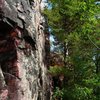 High up on Vivisection, climber Isaac Therneau, Sept 09.