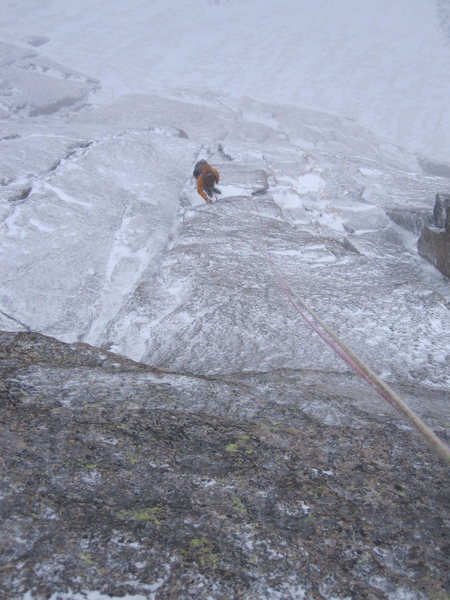 rappelling the Crack of Delight on 21-Sept in a pretty heinous snowstorm.  photo credit to Jesse Ramos.