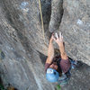 Climbing out of the rest alcove and in to the last hard moves...