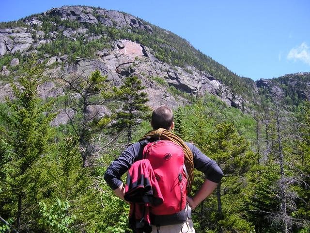 The view approaching the AMC Route area of Tumbledown.  Note the scarring in the center of the face from the massive rockfall.  