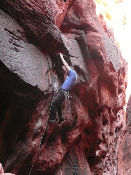 I cut up my hands real good on this route. Photo by Lynn Sonnabend