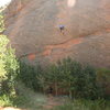 Samantha on her first belay assignment while i am leading a climb at Red Rocks. Very nerve racking to have a first time belayer!