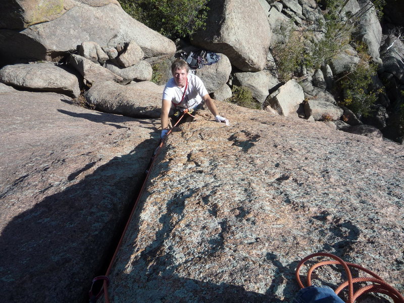 In the nice handcrack after the crux.