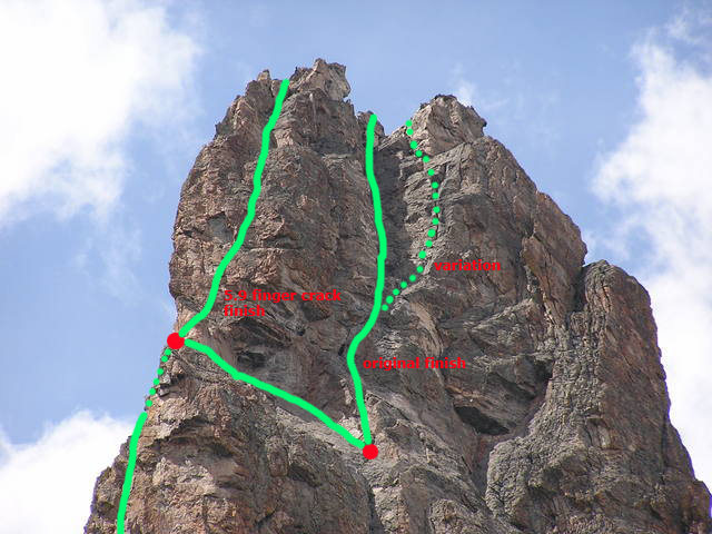 Two variations for finishing the South Ridge. Ivan has close up pictures of the 5.9 finger crack on the left face.