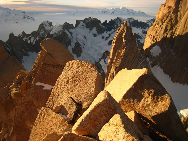 Erik H. at the last belay below the summit of Poincenot.