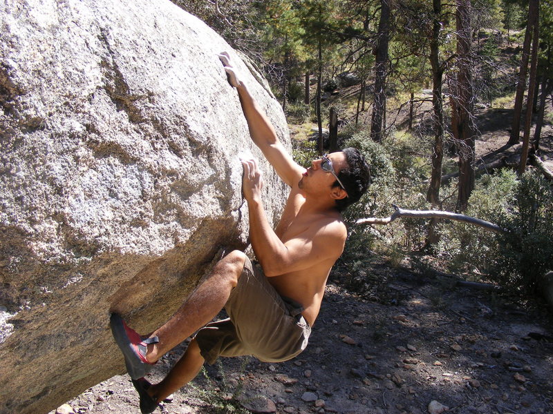 Trey Lewis on Dry Rain (V9), Rose Canyon Entrance Boulders, Mt. Lemmon, Az.