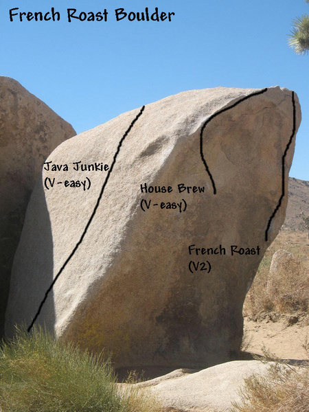 Photo/topo for the French Roast Boulder, Joshua Tree NP.