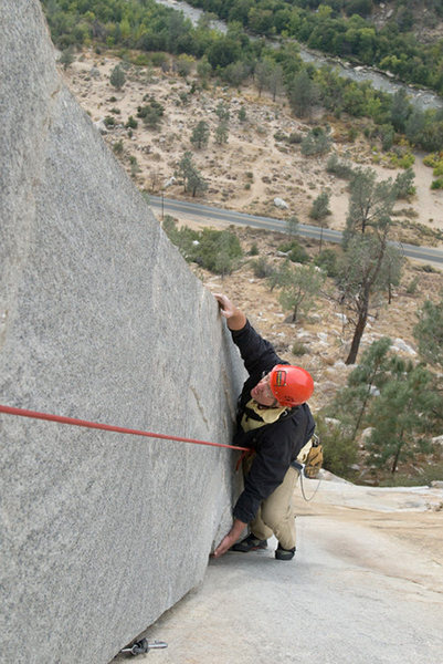 Michael McKay climbs the Lieback (5.8), the true classic of Kernville Rock.