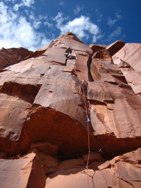 me actually making a few moves through the crux between hangdogging. <br>
<br>
photo by Casey Bernal