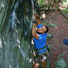 Sticking the sloping rails for my redpoint of Gagging on the Shag 5.11c/d  2008 at The Knobs, Southwestern PA
