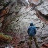 SteveZ on the wet downclimb from Mallory Cave in the freezing rain.  Kinda scary.  Oct. '09.