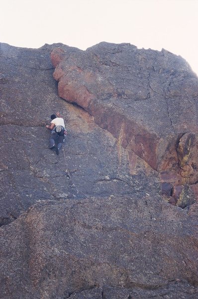 Tony Bubb leads high on Surfing Samarsa (5.8-) Photo by Seth Muslin 9/09.