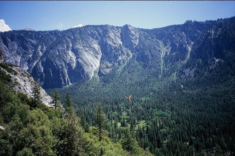 After a day of cragging at the base, go around the corner and have a swing on the rope in the Cave...  5/09.