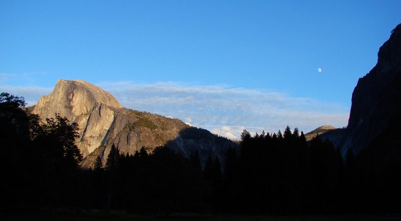 Sunset and moonrise over Half Dome, Sept 09.  