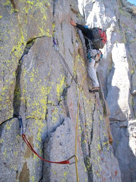 Ted following the pinacle traverse pitch