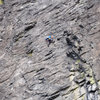 Greg Garretson on 1st pitch of the First Free Ascent.