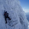 Climbing rime ice on the Steel Cliffs, Mt. Hood, Oregon