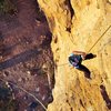 Rappelling down that fall.  Don't know what climbing route that is?