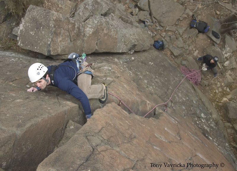 Doctor Pat climbing Key Hole at Interstate Park