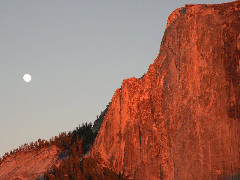 Half Dome and the Moon at the end of the day