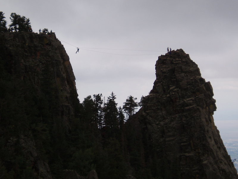 Mark Beverly and crew running a tyrolean traverse off the Sentinel.