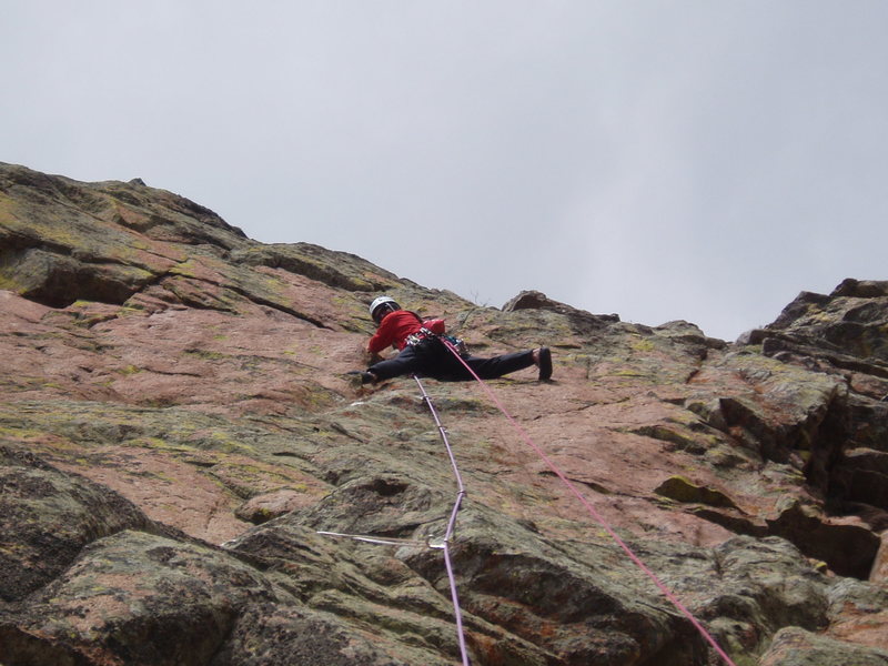 Finishing the crux pitch of Thunderbird on the FA.