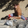 Geoff aid bouldering on Halloween below the Exorcist