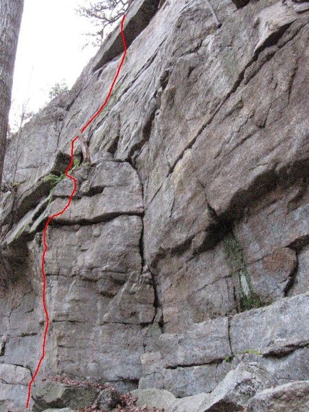 The horn is at the top of the initial arete.  Note - the dead stump is about ready to fall off.