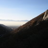 The view on the way down from the crag.<br>
Climber topping out on Mexican crack.<br>
