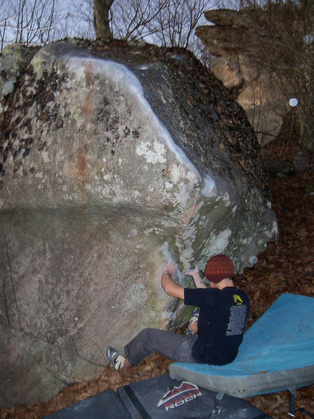 Aaron Parlier at the undercling start to "Secant Line" (V-7)