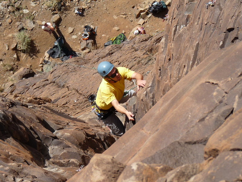 Lee staying focused on the goal above the crux. November 2009. 