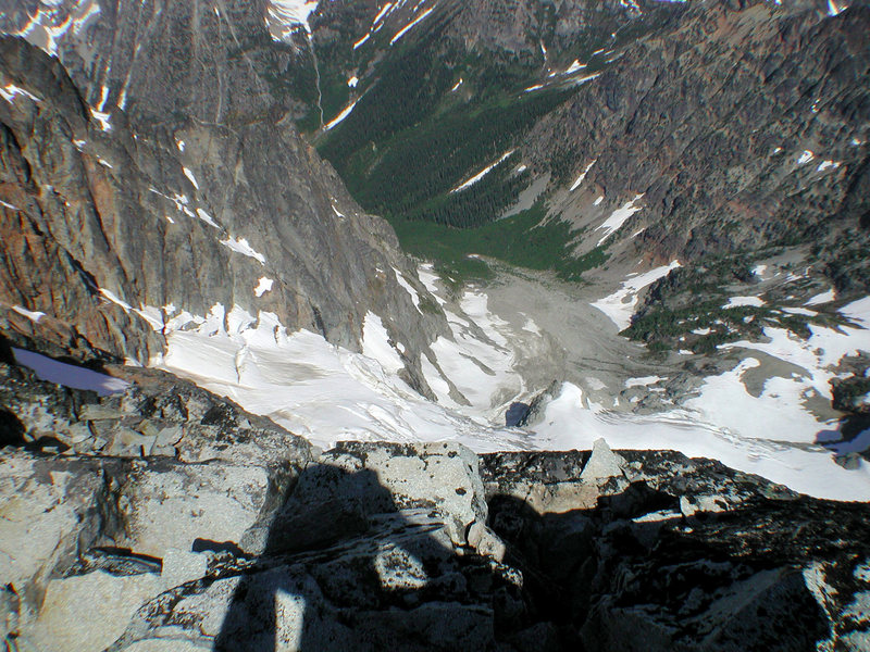 Looking down to the NW face