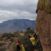 Chris E. pulling onto the Left Arete starting holds.