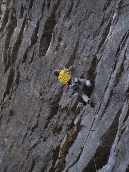 Mike setting up for the first crux.