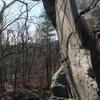 Looking back along the traverse section that leads to the open book of the second pitch.  Good fun coming around the corner, make sure to protect your second.