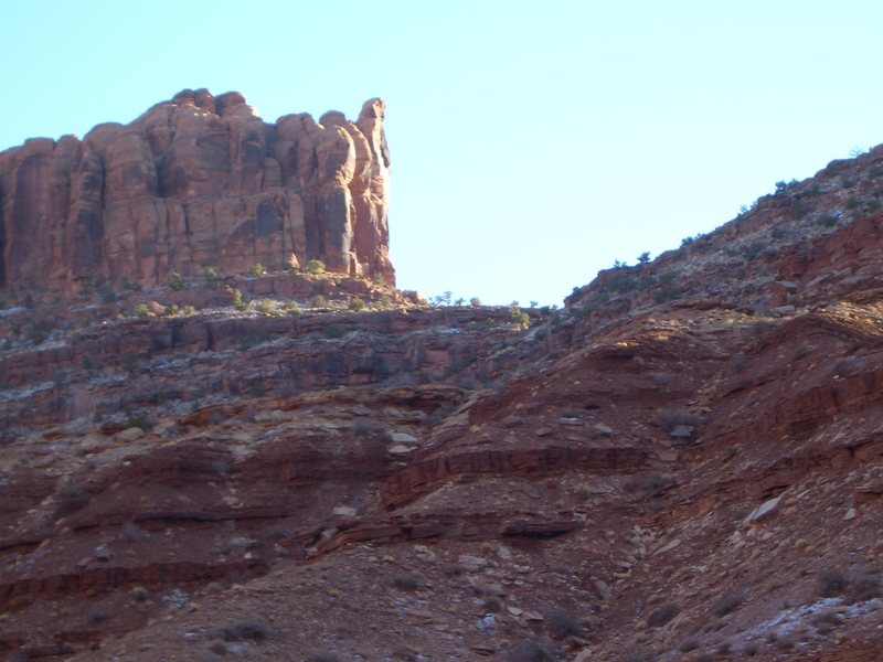 Looking up at the Warrior from Long Canyon Road.