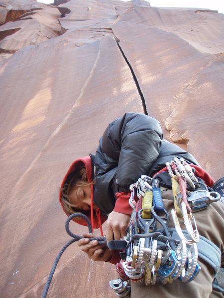 Ginger tying in for Wounded Knee, Indian Creek