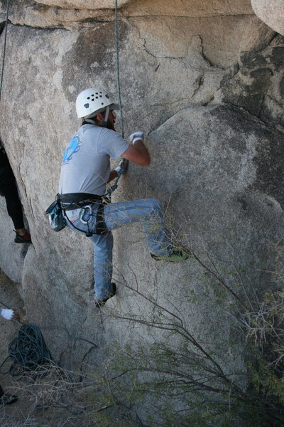 Nathan on the bouldery start to this same climb.