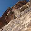 Windy Corner converges onto, and shares the same upper pitches as Jubilant Song. An unknown leader can be seen at the end of Jubilant Songs classic pitch 4, "under the roof traverse."<br>
<br>
Taken from Windy Corner just before converging onto JS on 11/25/09.