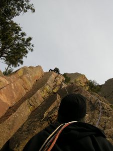 Aaron high on the arete of Faulty Logic.