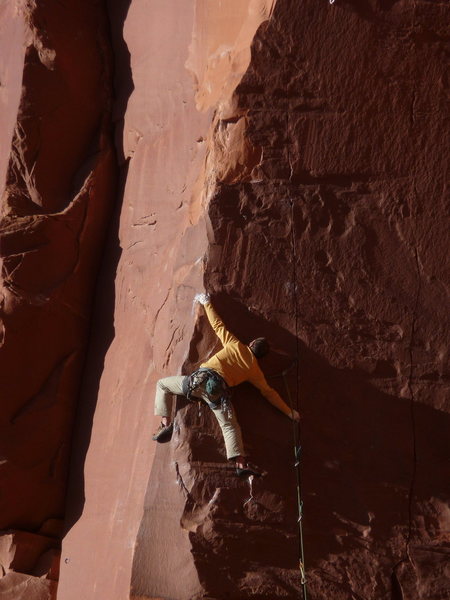 Clayton stretching out past some mighty thin gear, almost to the bolt...