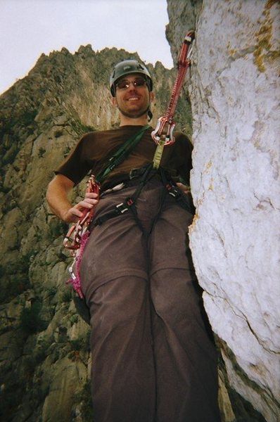 Matt at the summit of Dope Ninja on Mota Wall